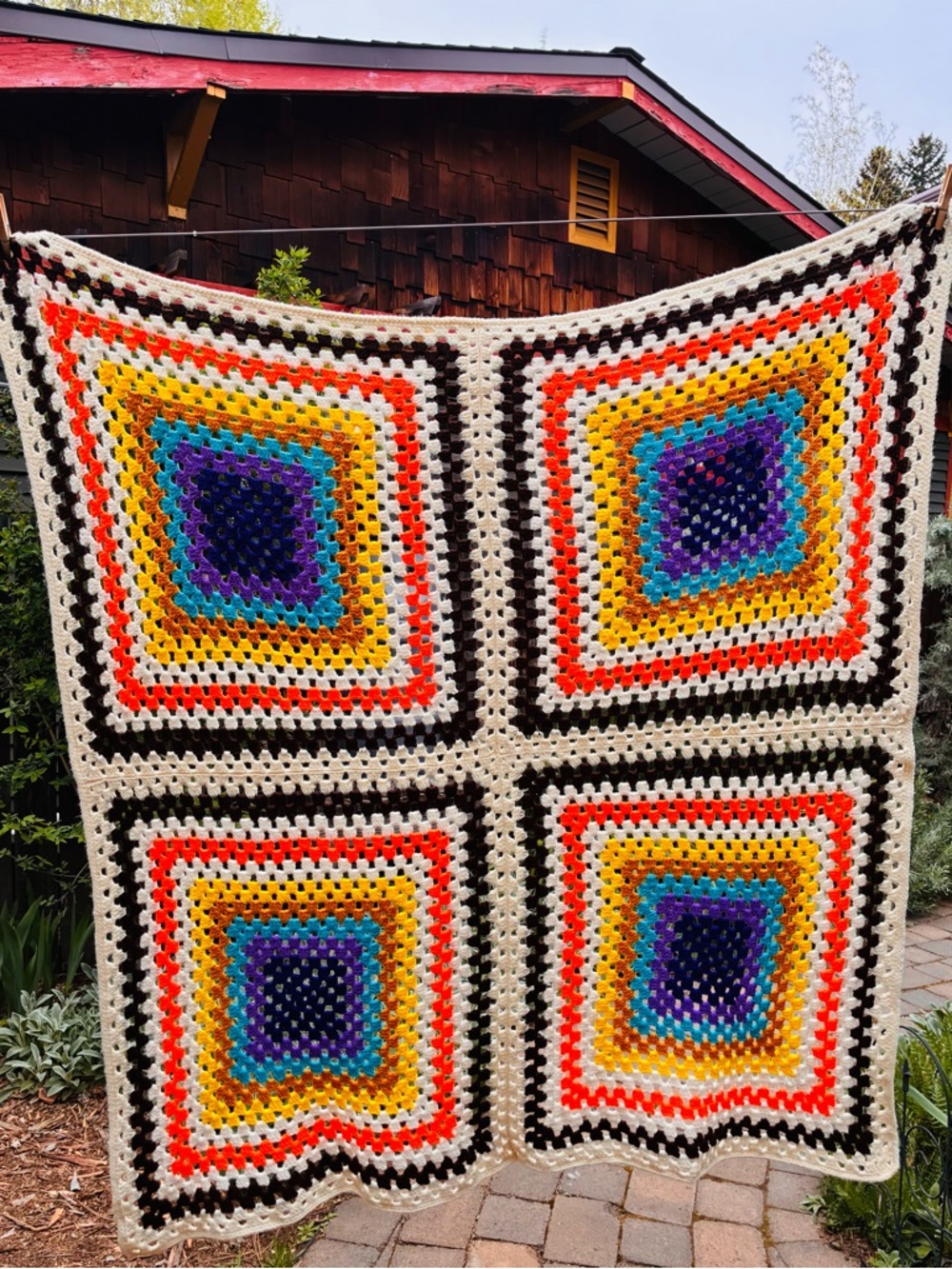 Colorful Hand-Crocheted Granny Square Blanket - Multi